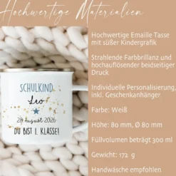 Personalisierte Tasse zur Einschulung | Geschenkidee mit Namen und Datum | 2 Farbvarianten zur Auswahl