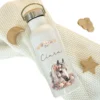 Personalisierte Trinkflasche "Pferd" für Kinder mit Namen | Weiße Thermosflasche aus Edelstahl mit Bambusdeckel für Mädchen Teenager | 500ml