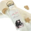 Personalisierte Trinkflasche "Pony" für Kinder mit Namen | Weiße Pferde Thermosflasche aus Edelstahl mit Bambusdeckel für Mädchen Teenager | 500ml