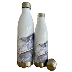Personalisierte Trinkflasche Edelstahl in Marmor Optik, bedruckte Thermosflasche mit Namen, Wasserflasche zum Sport, die Arbeit und Freizeit | 500ml u. 750ml