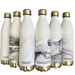Personalisierte Trinkflasche Edelstahl in Marmor Optik, bedruckte Thermosflasche mit Namen, Wasserflasche zum Sport, die Arbeit und Freizeit | 500ml u. 750ml