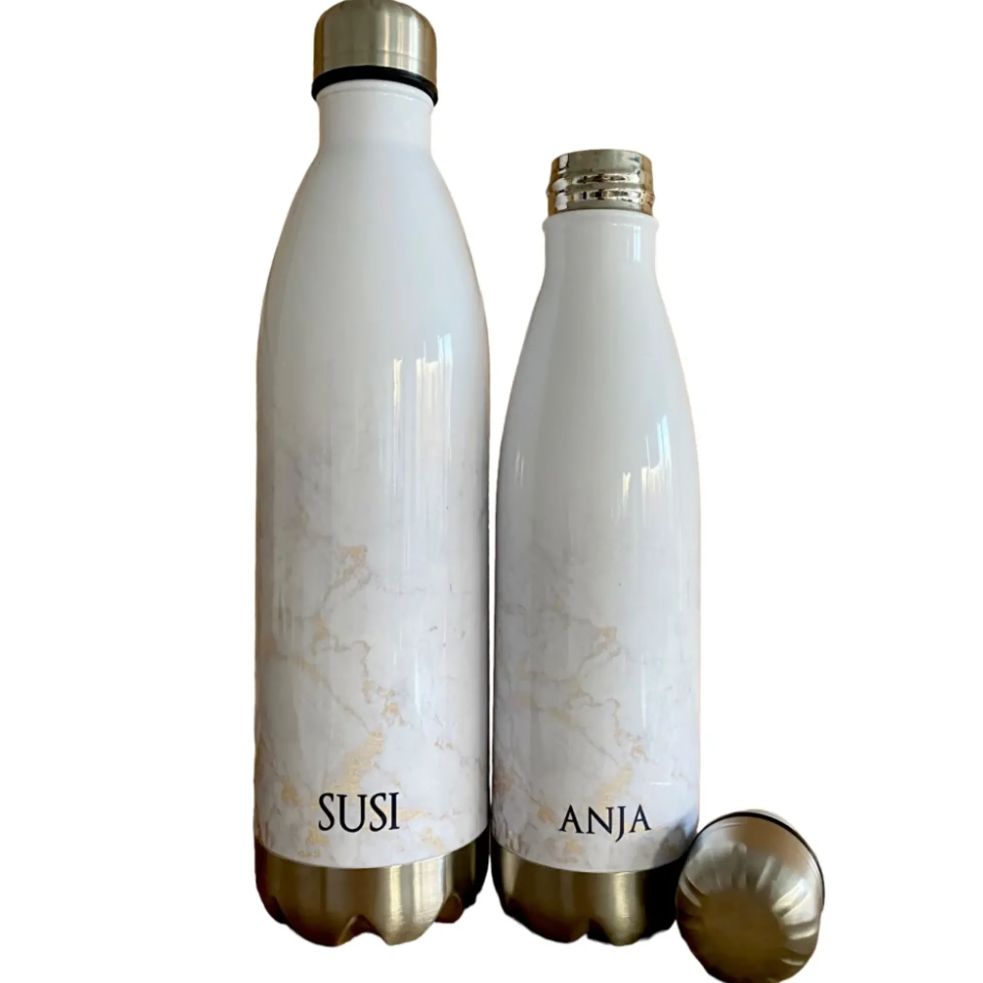 Personalisierte Trinkflasche Edelstahl in Marmor Optik, bedruckte Thermosflasche mit Namen, Wasserflasche zum Sport, die Arbeit und Freizeit | 500ml u. 750ml