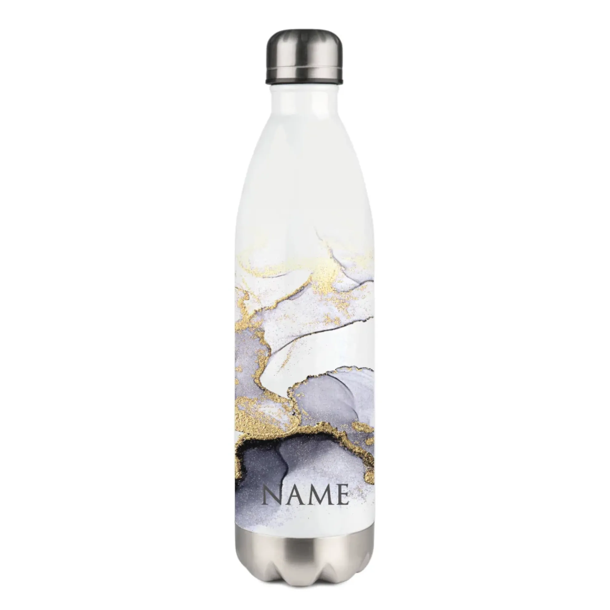 Personalisierte Trinkflasche Edelstahl in Marmor Optik, bedruckte Thermosflasche mit Namen, Wasserflasche zum Sport, die Arbeit und Freizeit | 500ml u. 750ml