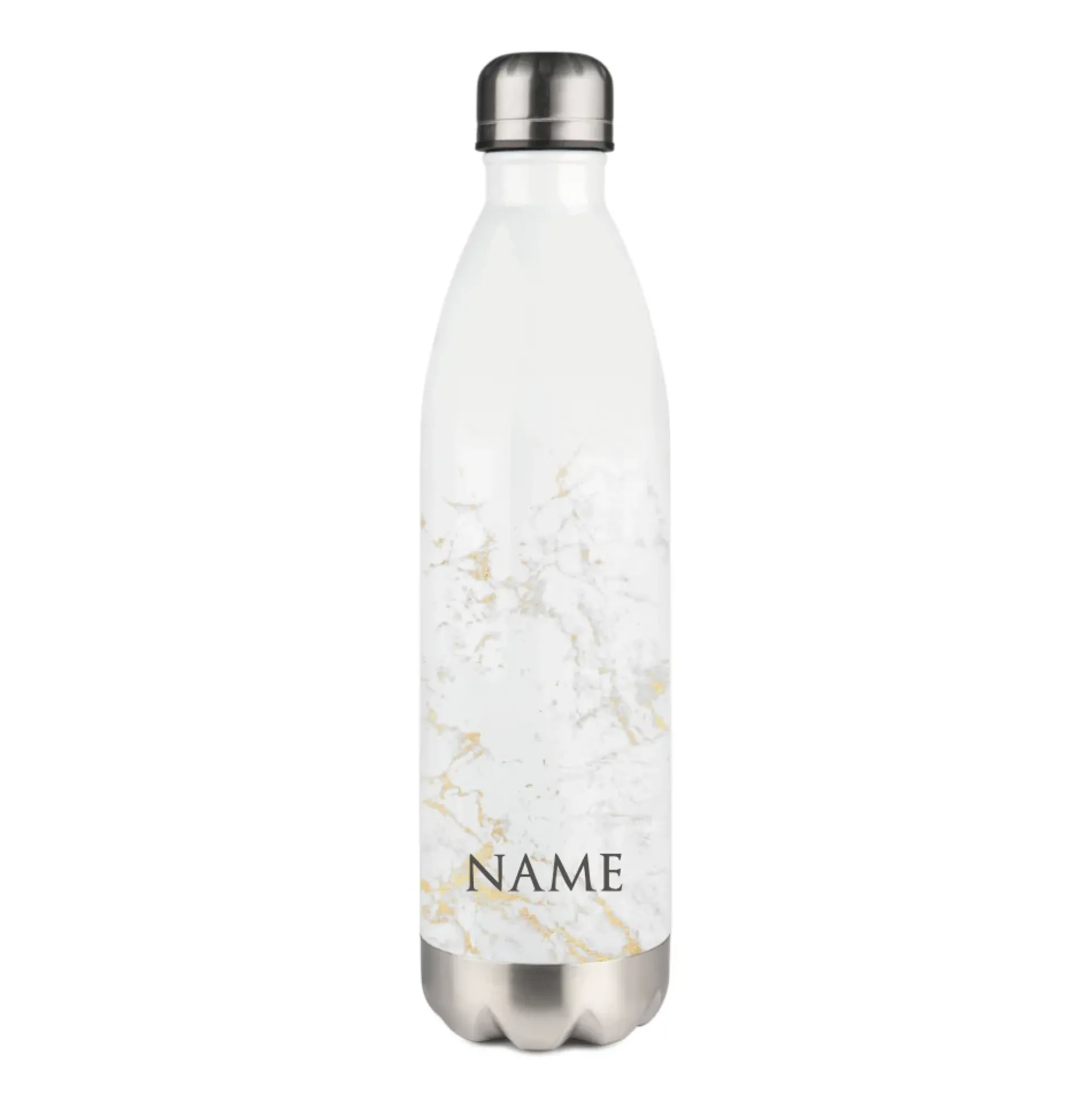 Personalisierte Trinkflasche Edelstahl in Marmor Optik, bedruckte Thermosflasche mit Namen, Wasserflasche zum Sport, die Arbeit und Freizeit | 500ml u. 750ml