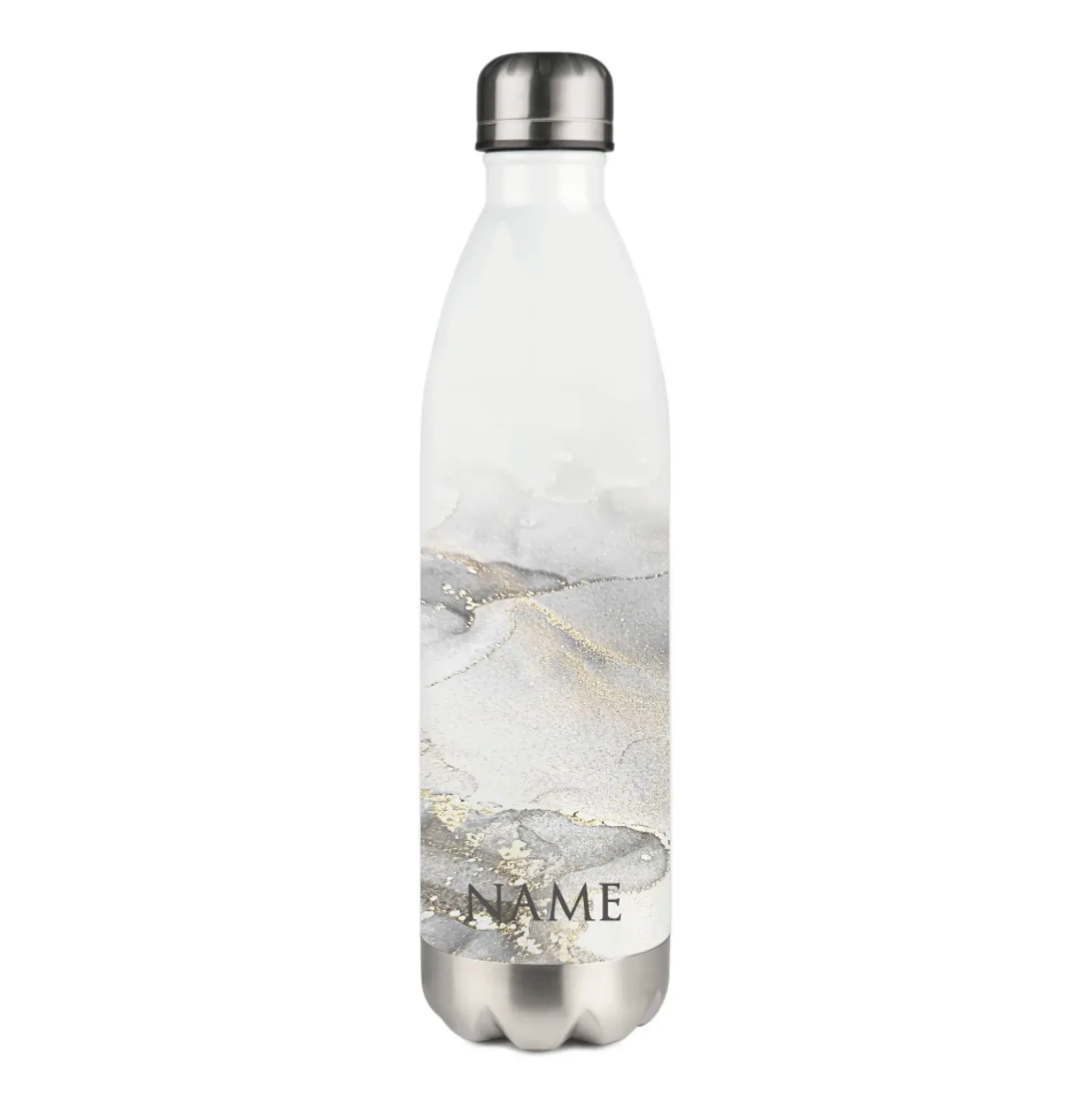 Personalisierte Trinkflasche Edelstahl in Marmor Optik, bedruckte Thermosflasche mit Namen, Wasserflasche zum Sport, die Arbeit und Freizeit | 500ml u. 750ml