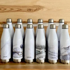 Personalisierte Trinkflasche Edelstahl in Marmor Optik, bedruckte Thermosflasche mit Namen, Wasserflasche zum Sport, die Arbeit und Freizeit | 500ml u. 750ml