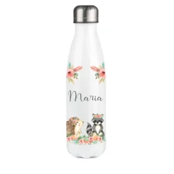 Personalisierte Trinkflasche "Boho Tiere" für Kinder aus Edelstahl | Auslaufsichere Wasserflasche mit dem Namen | Größenvarianten: 500 ml u. 750 ml