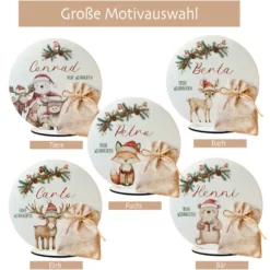 Personalisierte Weihnachtsdeko mit Namen – Holzaufsteller mit Jutesäckchen – Geschenk für Kinder, Mädchen & Jungen – Geldgeschenk Weihnachten, Nikolaus, Julklapp