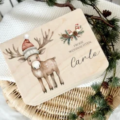 Personalisiert Weihnachten Holzbox Elch Holzbox Geschenk Frohe Weihnachten Personalisierte Heiligabend Box für Kinder Elch Weihnachtsbox