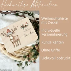 Personalisiert Weihnachten Holzbox Elch Holzbox Geschenk Frohe Weihnachten Personalisierte Heiligabend Box für Kinder Elch Weihnachtsbox