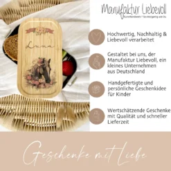 Pferde Lunchbox wählbar in Edelstahl mit Bambusdeckel und Namen für Mädchen | Brotdose mit Pony | Personalisiertes Geschenk für Kinder