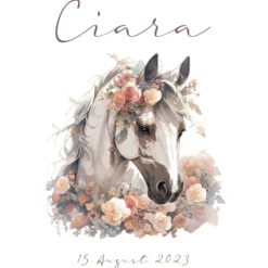 Pferde Stoff Schultüte Pony Zuckertüte in Rosa für Mädchen mit Namen Einschulungstüte Einschulung Datum Blumen Füllkissen 70 cm I Optional mit Füllkissen und Spitzenschutz