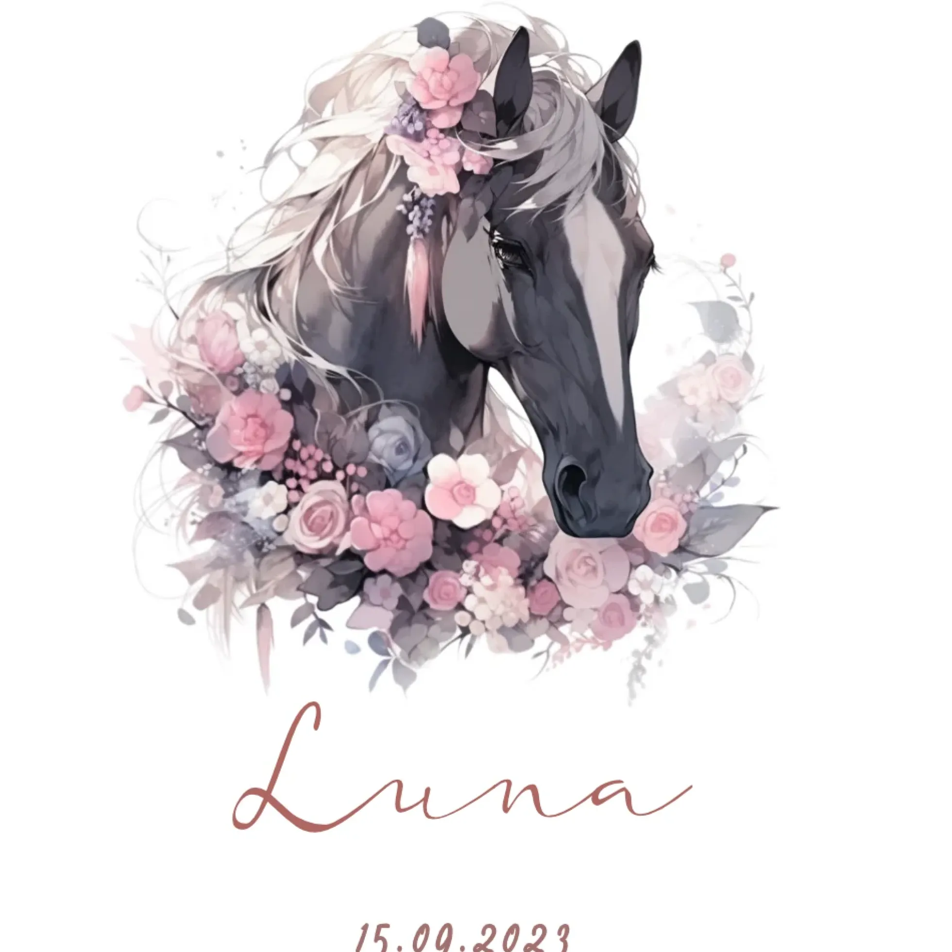Pferde Zuckertüte Pony in rosa für Mädchen mit Namen Stoff Schultüte personalisiert Einschulungstüte Einschulung Datum Blumen 70 cm I Optional mit Füllkissen und Spitzenschutz