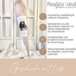Pferd & Pony Stoff Schultüte für Mädchen mit Namen personalisiert Boho Zuckertüte Einschulungstüte Einschulung Datum Blumen Füllkissen 70 cm handgenäht I Optional mit Füllkissen und Spitzenschutz