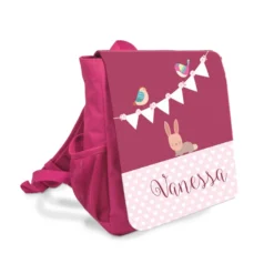Pinker Kinderrucksack für Mädchen mit Namen | Niedliches Design mit einem Hasen | Perfekter Rucksack für Kindergartenkinder