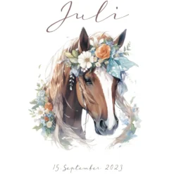 Pony Stoff Schultüte für Mädchen graue Zuckertüte Pferd Boho Name personalisiert Einschulungstüte Datum Blumen 70 cm I Optional mit Füllkissen und Spitzenschutz