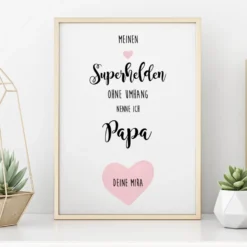 Poster mit Spruch "Meinen Superhelden ohne Umhang nenne ich Papa" | Personalisiertes Geschenk für Väter