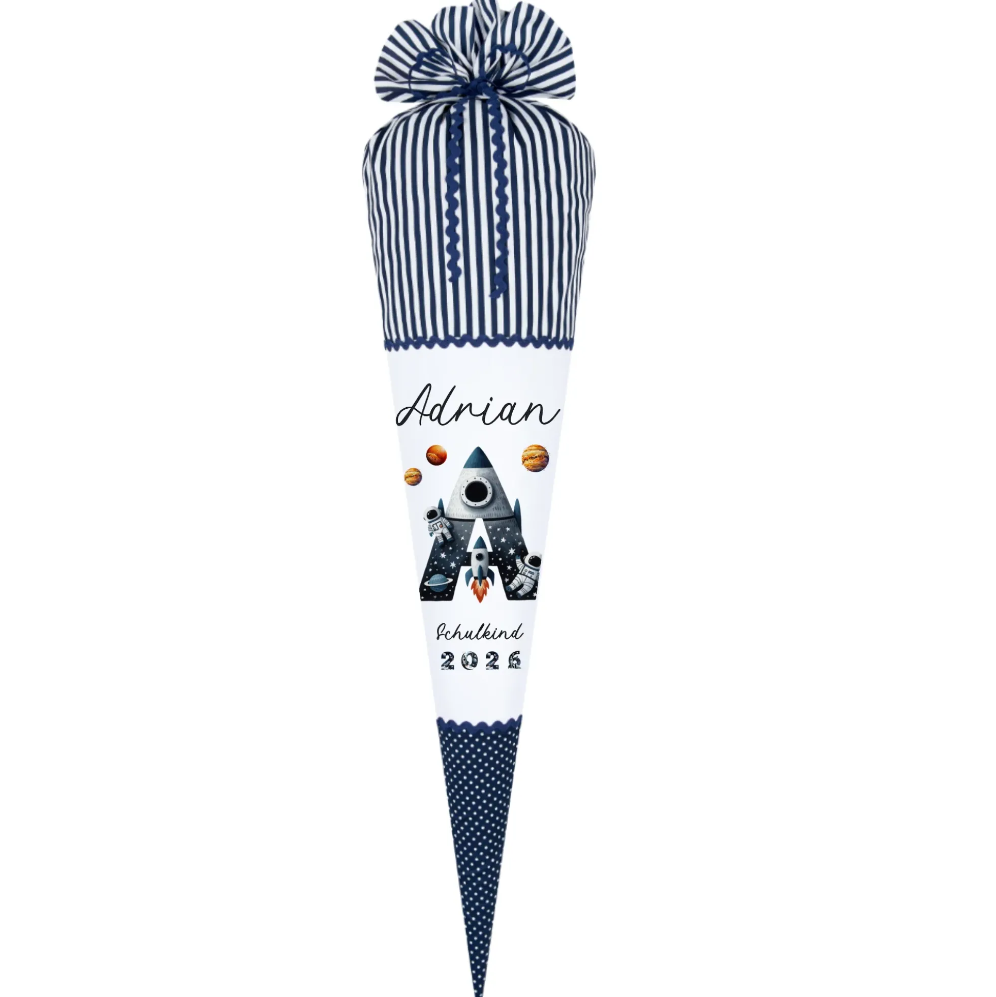 Raketen Schultüte Weltall | Personalisiert mit dem Namen und Buchstaben für Jungen | Optional mit Füllkissen und Spitzenschutz