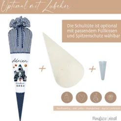 Raketen Schultüte Weltall | Personalisiert mit dem Namen und Buchstaben für Jungen | Optional mit Füllkissen und Spitzenschutz