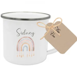 Regenbogen Tasse mit Namen des Kindes | Schöne Geschenkidee für Kinder | Regenbogentasse für Mädchen u. Jungen inkl. Geschenkanhänger | 4 Motivvarianten zur Auswahl