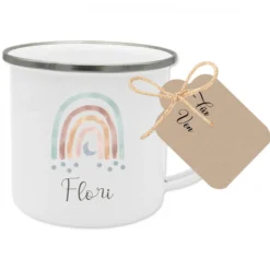 Regenbogen Tasse mit Namen des Kindes | Schöne Geschenkidee für Kinder | Regenbogentasse für Mädchen u. Jungen inkl. Geschenkanhänger | 4 Motivvarianten zur Auswahl