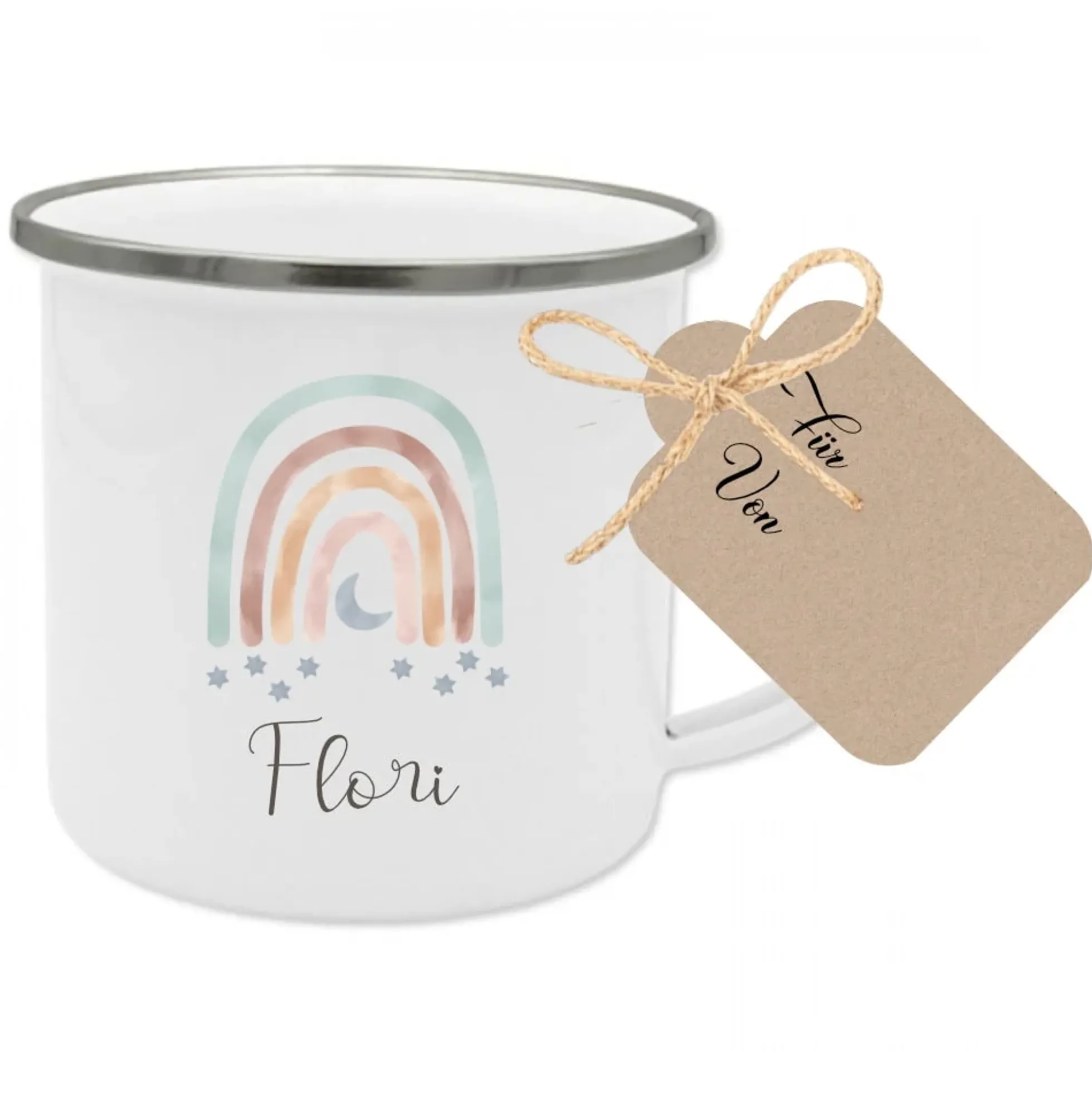 Regenbogen Tasse mit Namen des Kindes | Schöne Geschenkidee für Kinder | Regenbogentasse für Mädchen u. Jungen inkl. Geschenkanhänger | 4 Motivvarianten zur Auswahl