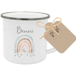 Regenbogen Tasse mit Namen des Kindes | Schöne Geschenkidee für Kinder | Regenbogentasse für Mädchen u. Jungen inkl. Geschenkanhänger | 4 Motivvarianten zur Auswahl