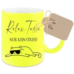 Relax Tasse Nur kein Stress, Katzen Tasse mit Spruch | 4 Tassenfarben zur Auswahl