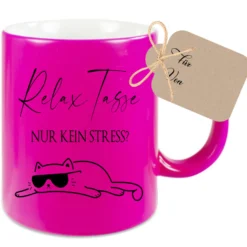 Relax Tasse Nur kein Stress, Katzen Tasse mit Spruch | 4 Tassenfarben zur Auswahl