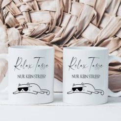 Relax Tasse Nur kein Stress, Katzen Tasse mit Spruch | 4 Tassenfarben zur Auswahl