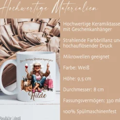Rente Geschenk Frau Tasse personalisiert Ruhestand Abschiedsgeschenk | 2 Motivvarianten zur Auswahl