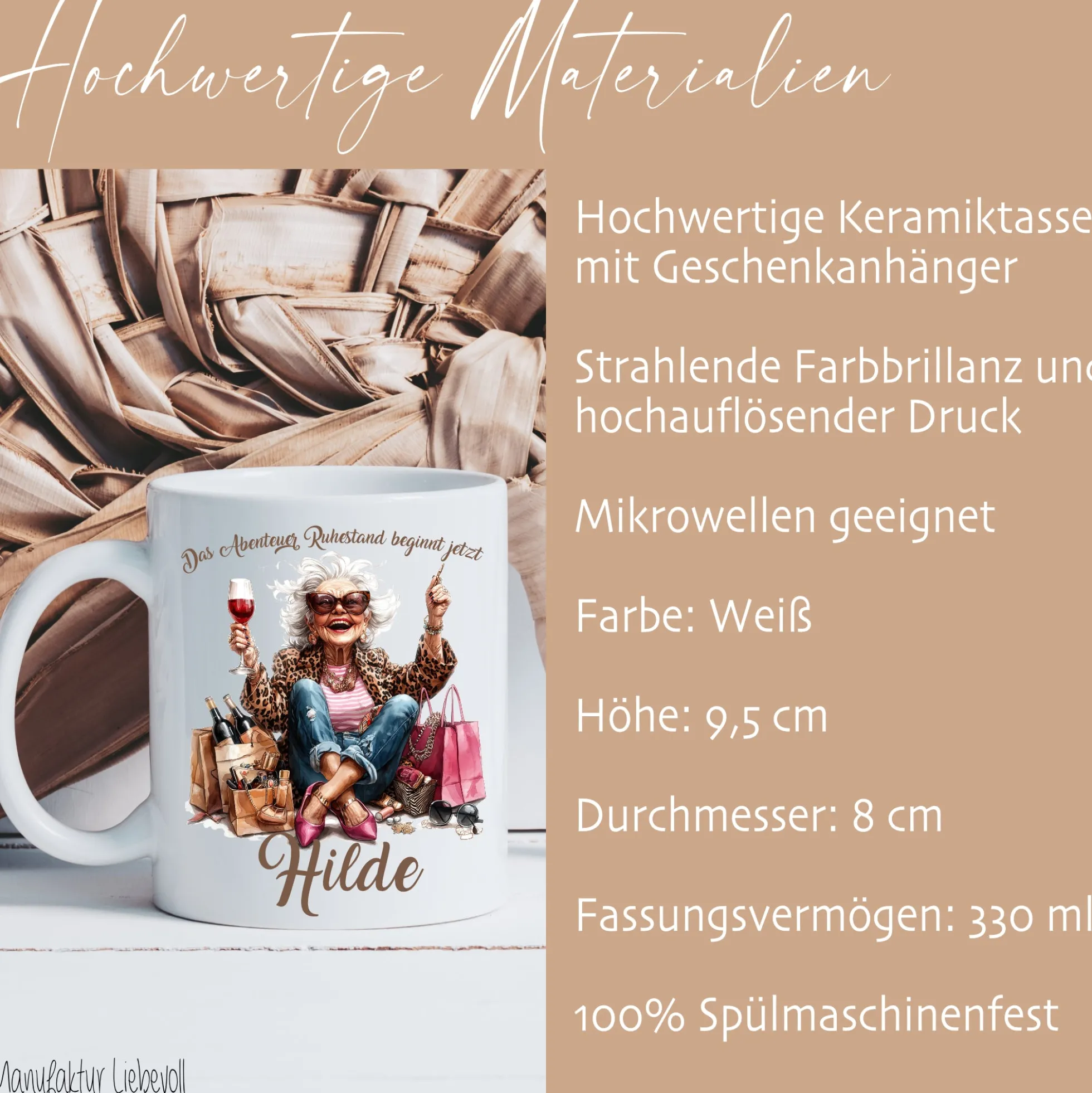 Rente Geschenk Frau Tasse personalisiert Ruhestand Abschiedsgeschenk | 2 Motivvarianten zur Auswahl