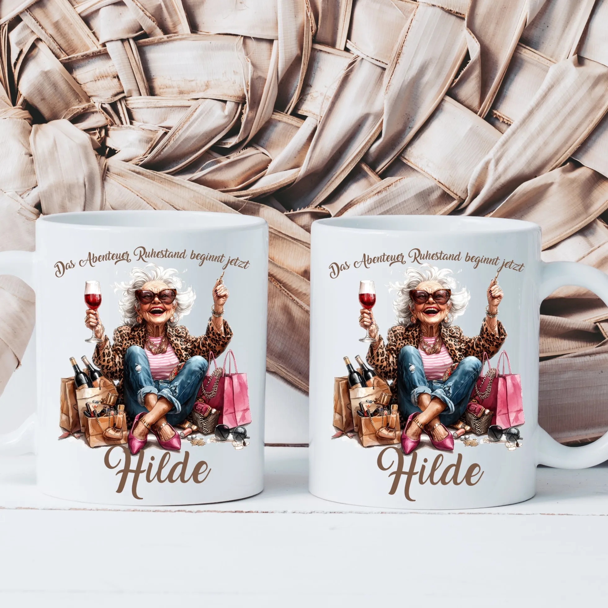 Rente Geschenk Frau Tasse personalisiert Ruhestand Abschiedsgeschenk | 2 Motivvarianten zur Auswahl