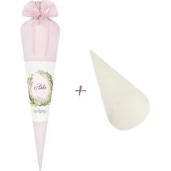 Rosa Schultüte mit floralen Motiv | Stoffschultüte für Mädchen mit Namen | Optional mit Füllkissen und Spitzenschutz