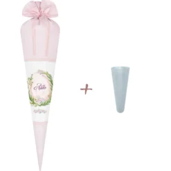 Rosa Schultüte mit floralen Motiv | Stoffschultüte für Mädchen mit Namen | Optional mit Füllkissen und Spitzenschutz