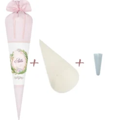 Rosa Schultüte mit floralen Motiv | Stoffschultüte für Mädchen mit Namen | Optional mit Füllkissen und Spitzenschutz