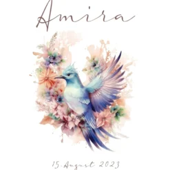 Rosa Stoff Schultüte Vogel Mädchen Name Personalisiert Blumen Boho Vintage Einschulungstüte Zuckertüte 70 cm | Optional mit Füllkissen und Spitzenschutz