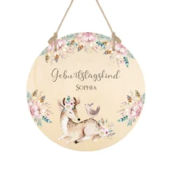 Schild "Geburtstagskind" mit Namen | Liebevoll handgefertigtes Holzschild für Mädchen mit einem Reh zum Geburtstag | Besondere Geburtstagsdekoration | 2 Motivvarianten zur Auswahl