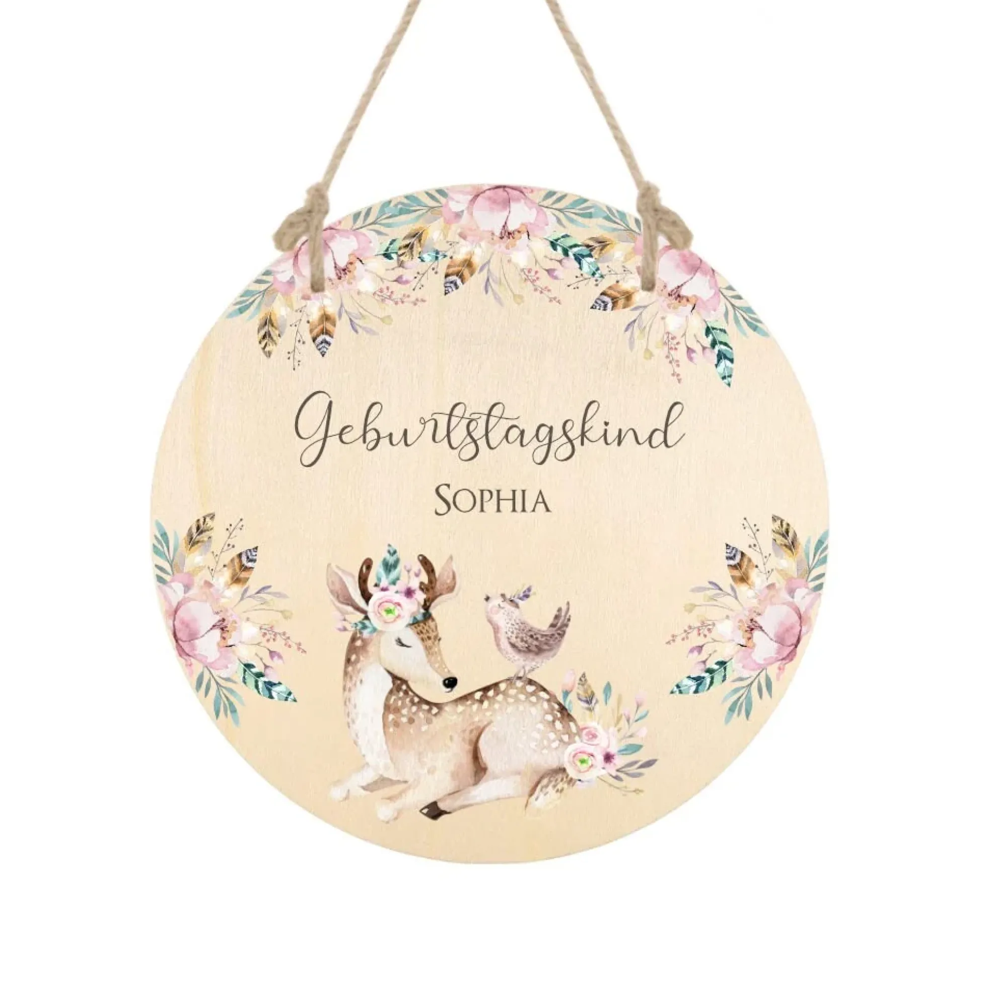 Schild "Geburtstagskind" mit Namen | Liebevoll handgefertigtes Holzschild für Mädchen mit einem Reh zum Geburtstag | Besondere Geburtstagsdekoration | 2 Motivvarianten zur Auswahl