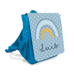 Schöner Rucksack für Kinder mit einem Regenbogen gestaltet | Personalisierter Kinderrucksack in Blau und Pink für Jungen u. Mädchen | Perfektes Geschenk für Kindergartenkinder im Alter von 2-5 Jahre | 2 Farbvarianten zur Auswahl
