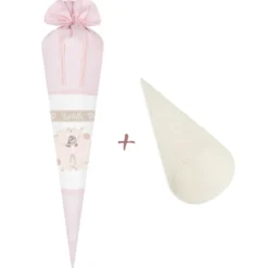 Schöne Schultüte für Mädchen mit Ballerina und Namen des Kindes | Besondere Stoffschultüte liebevoll personalisiert | Optional mit Füllkissen und Spitzenschutz