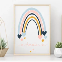 Schönes Wandbild für das Kinderzimmer | Personalisiertes Poster mit einem Regenbogen für Mädchen u. Jungen | Gestaltet mit dem Namen des Kindes | 4 Varianten zur Auswahl