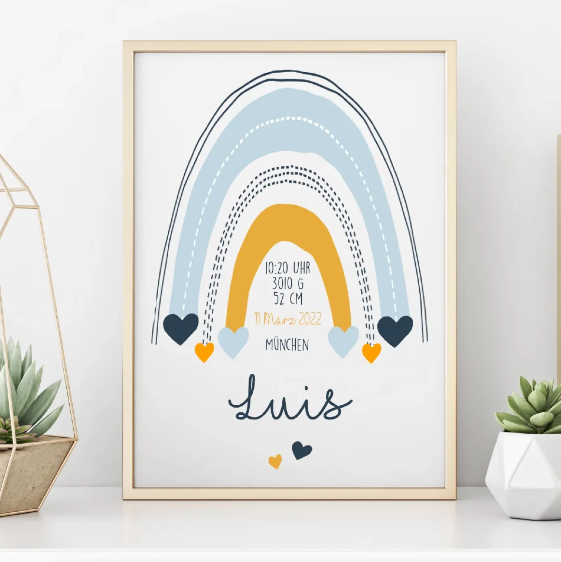Schönes Wandbild für das Kinderzimmer | Personalisiertes Poster mit einem Regenbogen für Mädchen u. Jungen | Gestaltet mit dem Namen des Kindes | 4 Varianten zur Auswahl