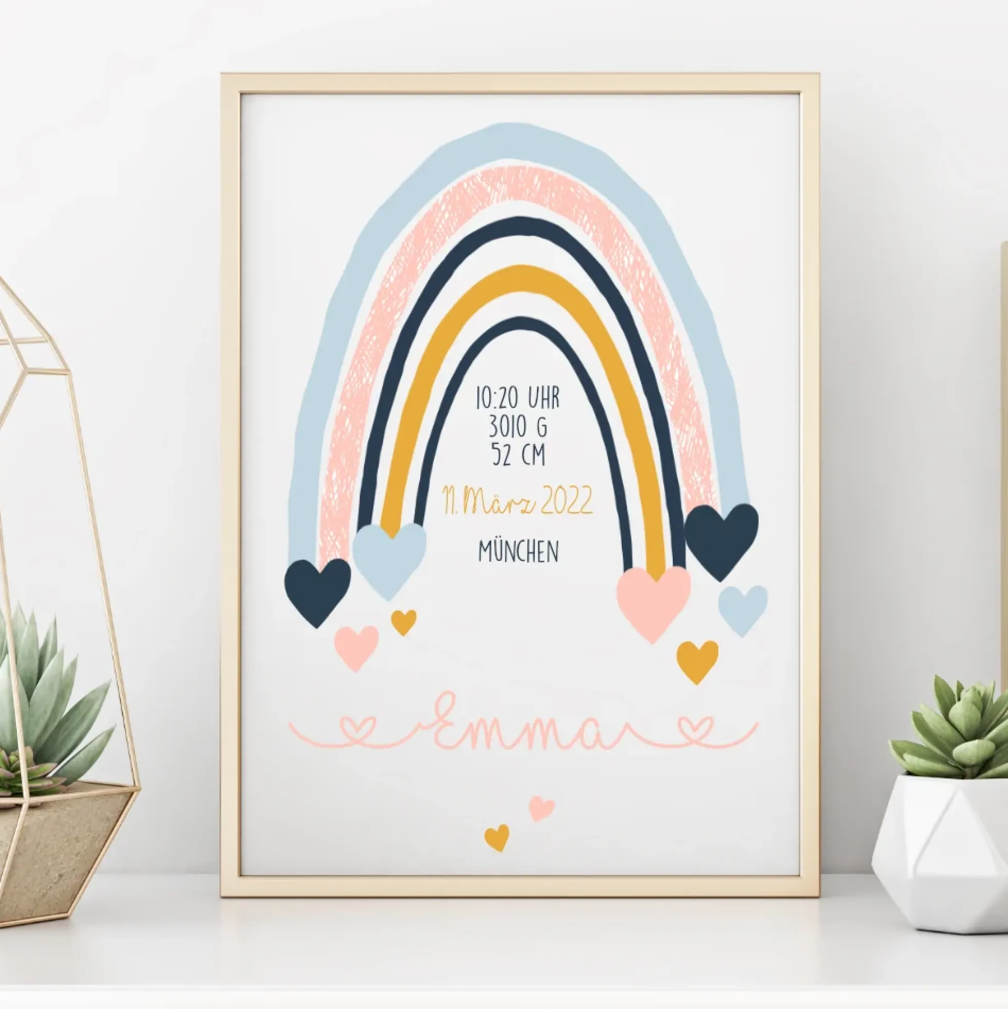 Schönes Wandbild für das Kinderzimmer | Personalisiertes Poster mit einem Regenbogen für Mädchen u. Jungen | Gestaltet mit dem Namen des Kindes | 4 Varianten zur Auswahl