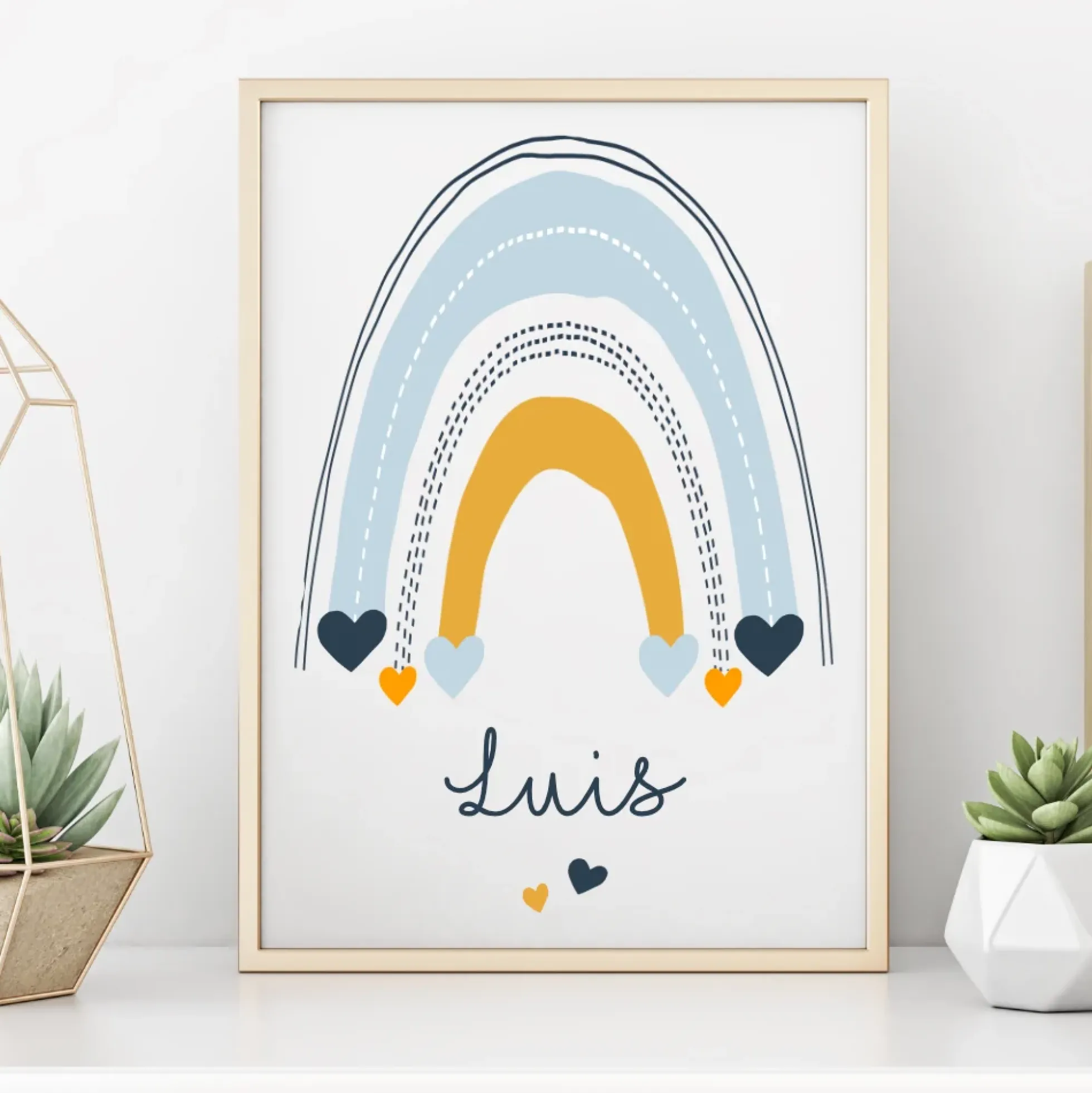 Schönes Wandbild für das Kinderzimmer | Personalisiertes Poster mit einem Regenbogen für Mädchen u. Jungen | Gestaltet mit dem Namen des Kindes | 4 Varianten zur Auswahl
