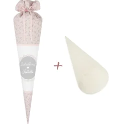Schultüte aus geblümten Stoff in Rosa | Personalisiert mit dem Namen des Kindes | Optional mit Füllkissen und Spitzenschutz