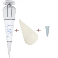 Schultüte für Mädchen | Stoffschultüte mit Delfin und Namen des Kindes | Optional mit Füllkissen und Spitzenschutz