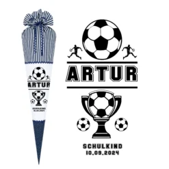 Schultüte Fußball in Blau für Jungen personalisierte Fußballspieler Einschulungstüte 70 cm | Manufaktur Liebevoll | Optional mit Füllkissen und Spitzenschutz