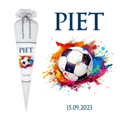 Schultüte Fußball Stoff Grau Junge Sport Fußballspieler Personalisiert Wunschname Einschulungstüte Einschulungsdatum 70 cm | Optional mit Füllkissen und Spitzenschutz