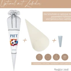Schultüte Fußball Stoff Grau Junge Sport Fußballspieler Personalisiert Wunschname Einschulungstüte Einschulungsdatum 70 cm | Optional mit Füllkissen und Spitzenschutz